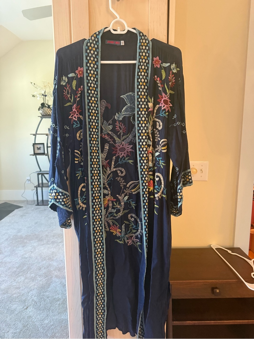 Johnny Was Navy Floral Embroidered Kimono